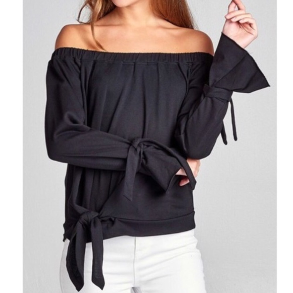 Madelyn -Black Off The Shoulder Long Sleeve - Picture 5 of 6